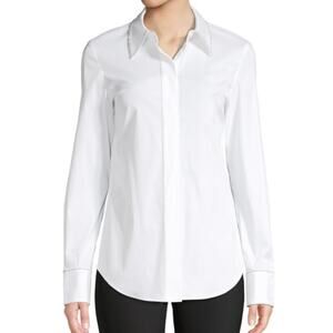 Lafayette 148 New York Briar Rhinestone-Trim White Blouse Button Up Size 12 $498